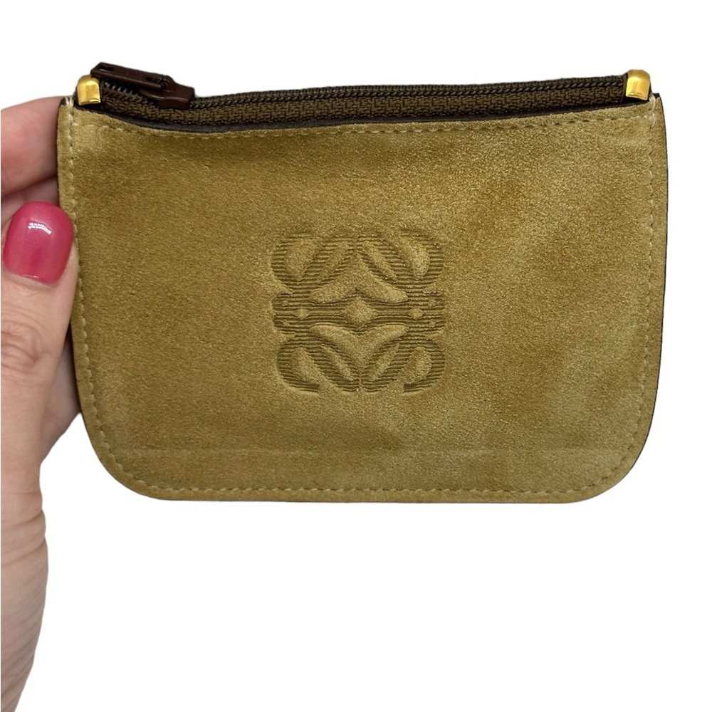 LOEWE LIKE NEW DEADSTOCK SUEDE & LEATHER CARD/COIN POUCH W/ ORIGINAL COA CARD